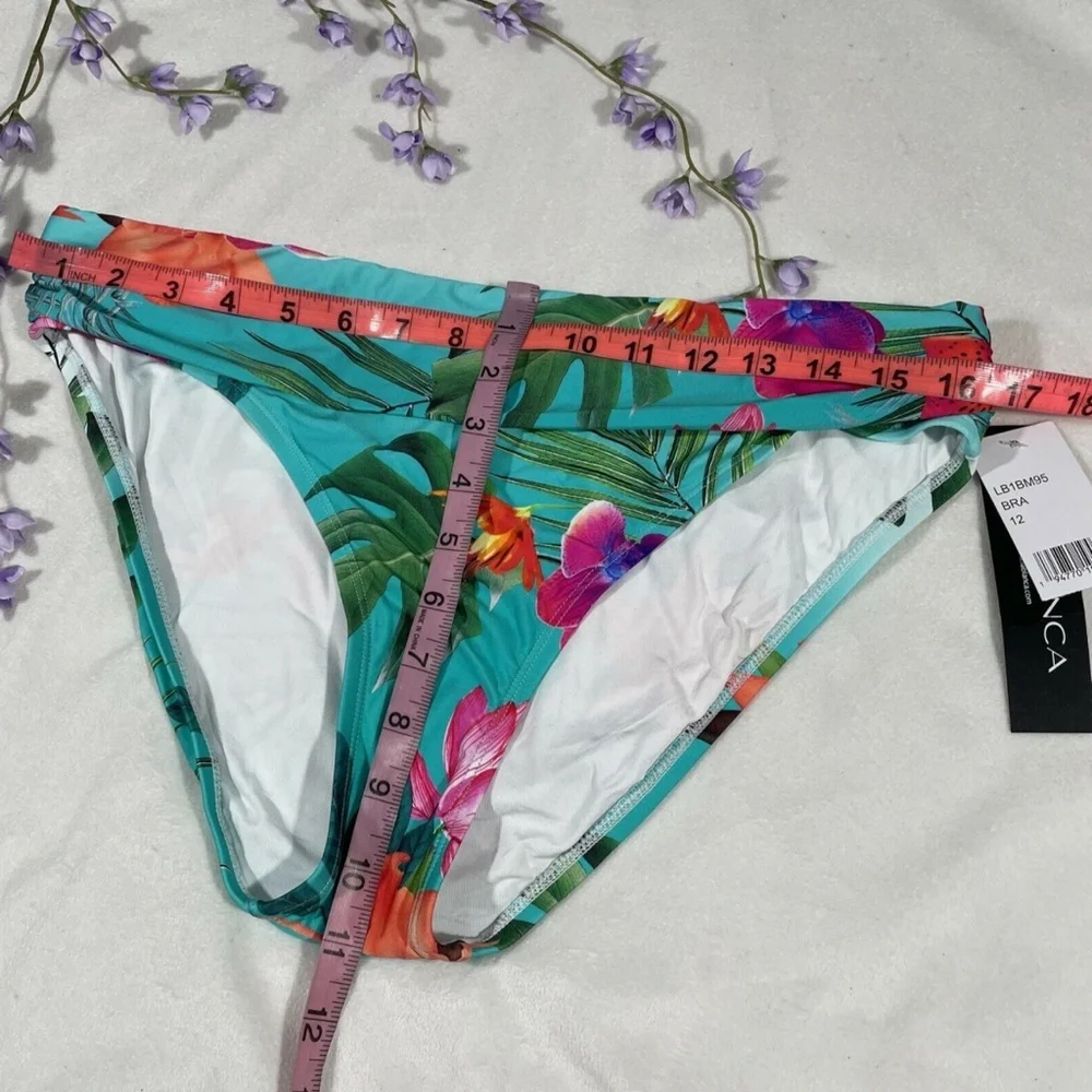 NWT‎ La Blanca [ 12 ] Tropicalia Shirred Band Floral Hipster Bikini Bottoms